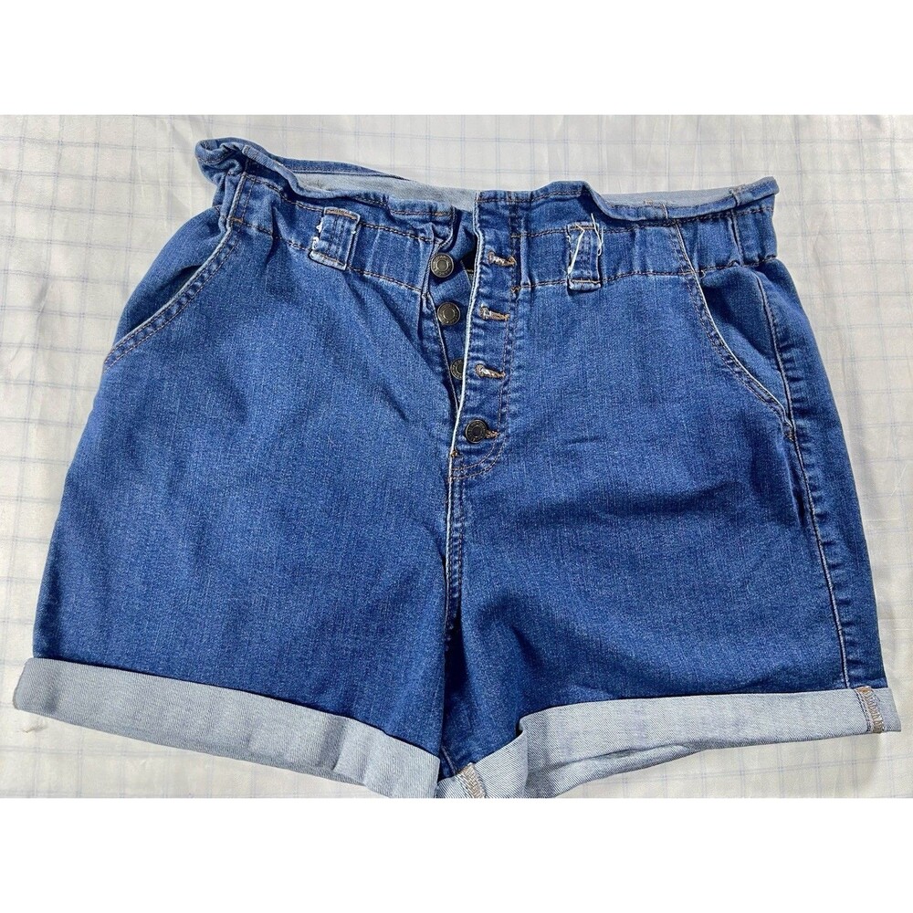 WAX Jean Los Angeles Women's Plus 1XL Paperbag Waist Denim Shorts Button Fly